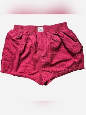 Free People Pink Striped Cotton Lounge Shorts
